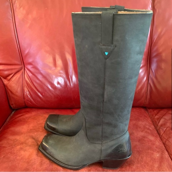 JOHN FLUEVOG Matt Black Square Toe Boots (Cowboy) - W11, M9 - Picture 3 of 15